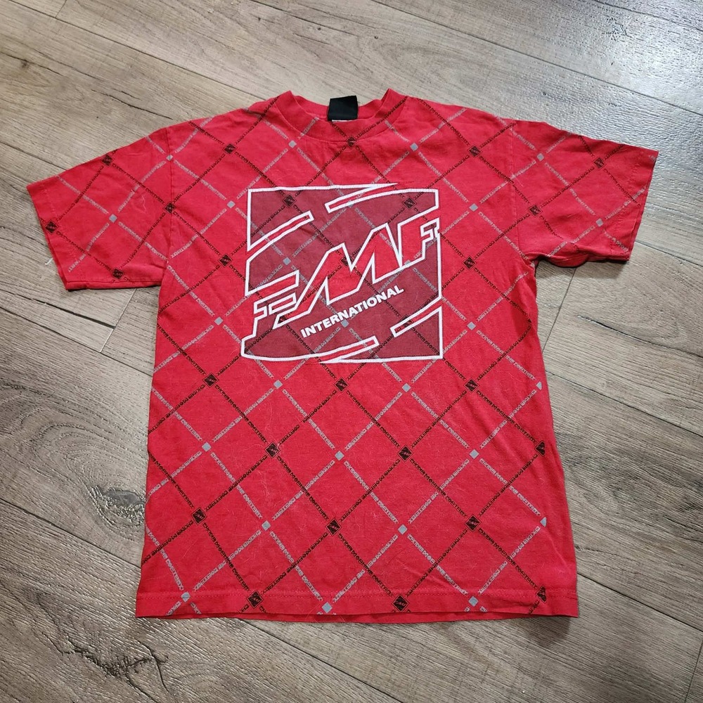 Vintage Y2K‎ FMF International Mens T-Shirt Red All Over Print Motocross Tee S